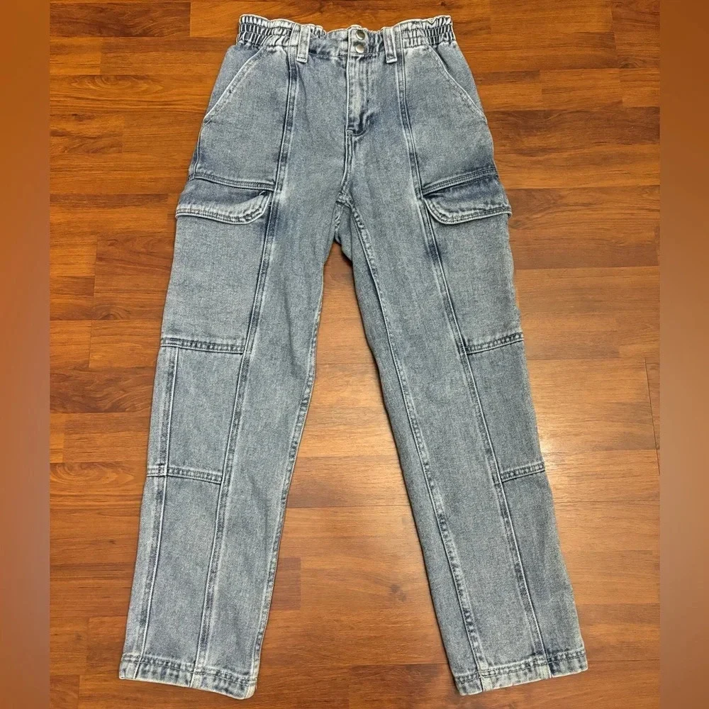 Pacsun Cargo Jeans Elastic Waist Tapered Leg Retro Utility Pants Size Small - Picture 1 of 11